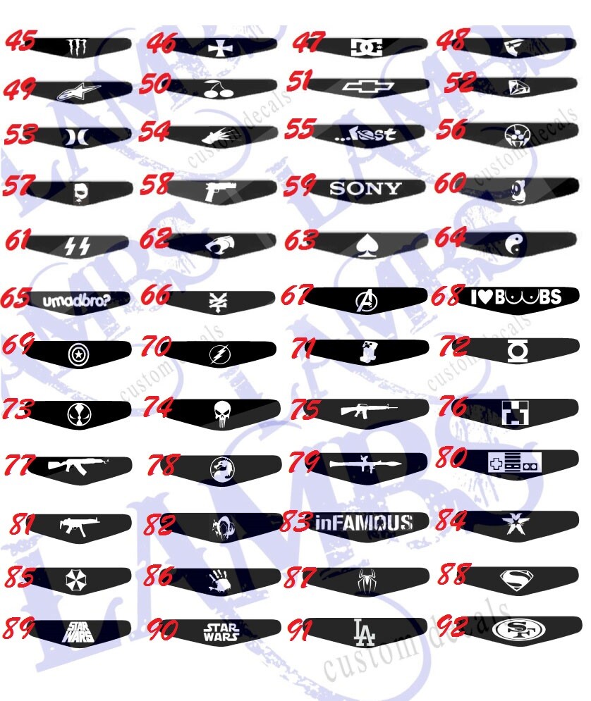 PS4 Lightbar decals Choose any 2 designs.