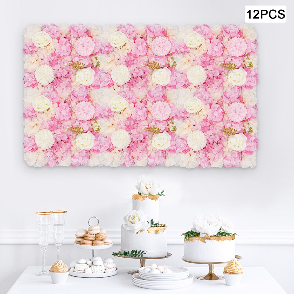 12PCS 15*15in Artificial 3D Flower Wall Panel Wedding Backdrop Wall Decor Pink