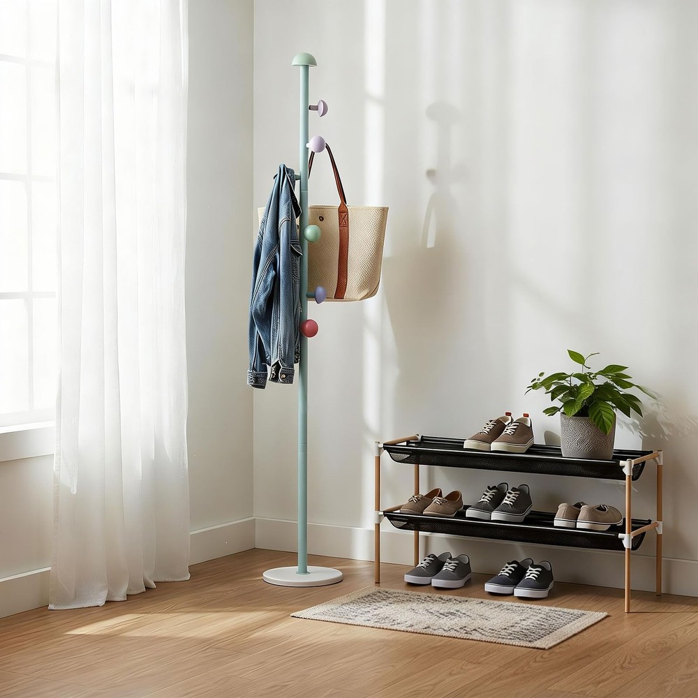 Permory Coath Rack Stand,Hall Coat Rack with 7 Hooks,3 Adjustable Sizes for B...