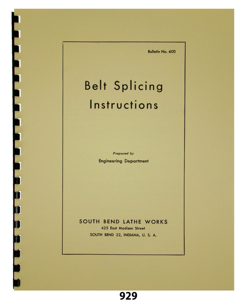 South Bend Flat Belt Splicing Instruction Manual #929