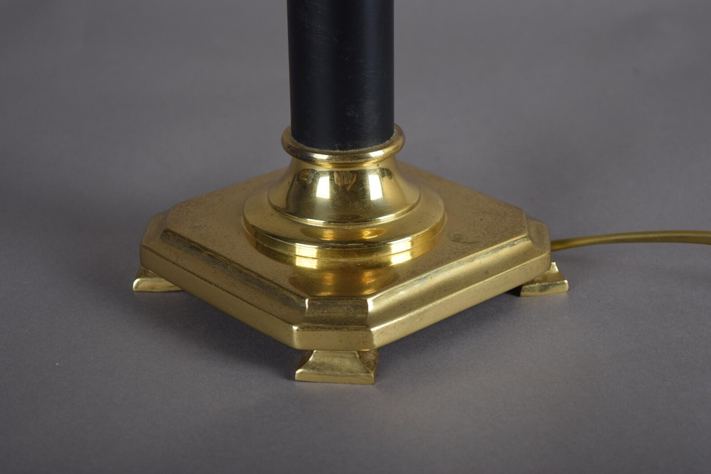 Black Column Table Lamp with Brass Base and Shade