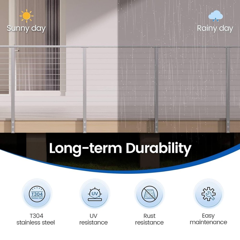 42" Side Mount Cable Railing Post Level Drilled Space-Saving Brushed Stainless