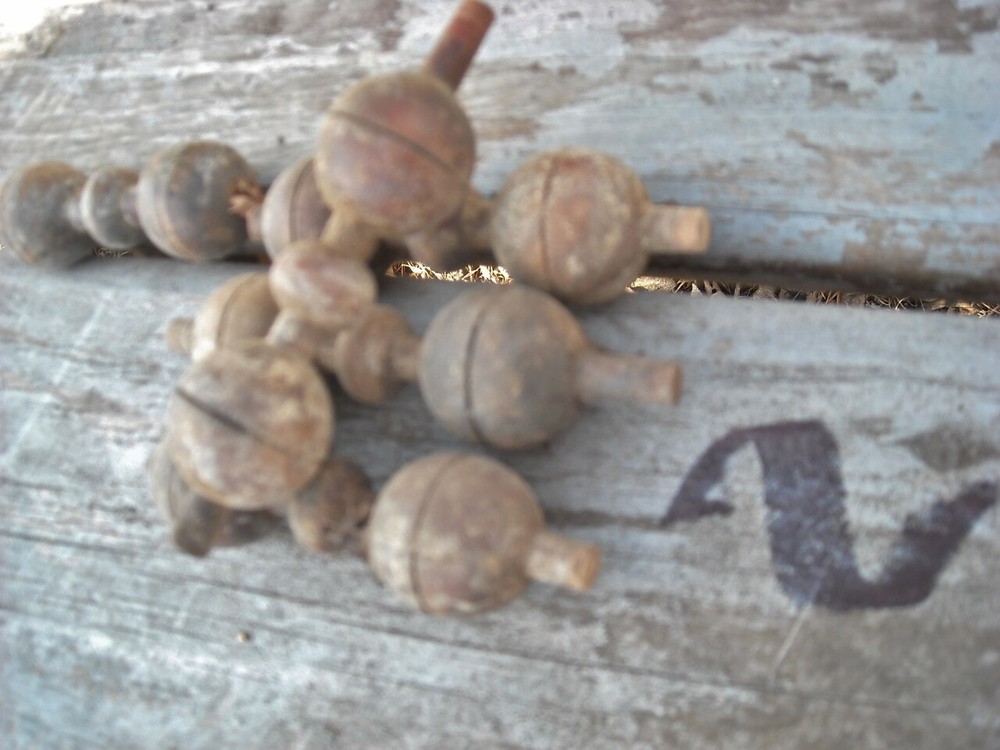 Thirty Five Small Wood & Brass Mostly Finial Type Spindles