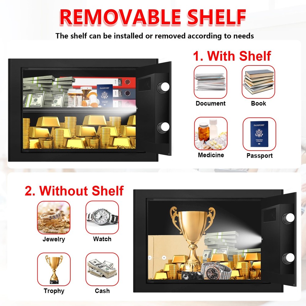 Small Safe for Home Use, Digital Security Box with 0.4 Cuft, Black