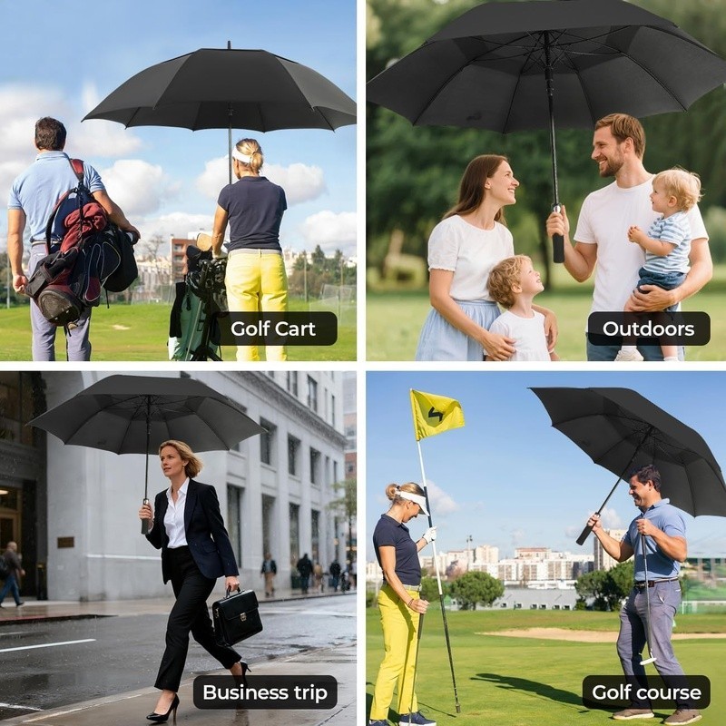 Large Windproof Golf Umbrella Automatic Open Heavy Duty Canopy UV Protection New