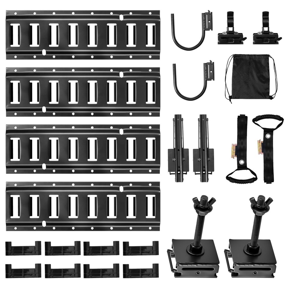 VEVOR E-Track Tie-Down Rail Kit, 4 Pack 1.3 ft E Track Rails, 19 PACK, Black