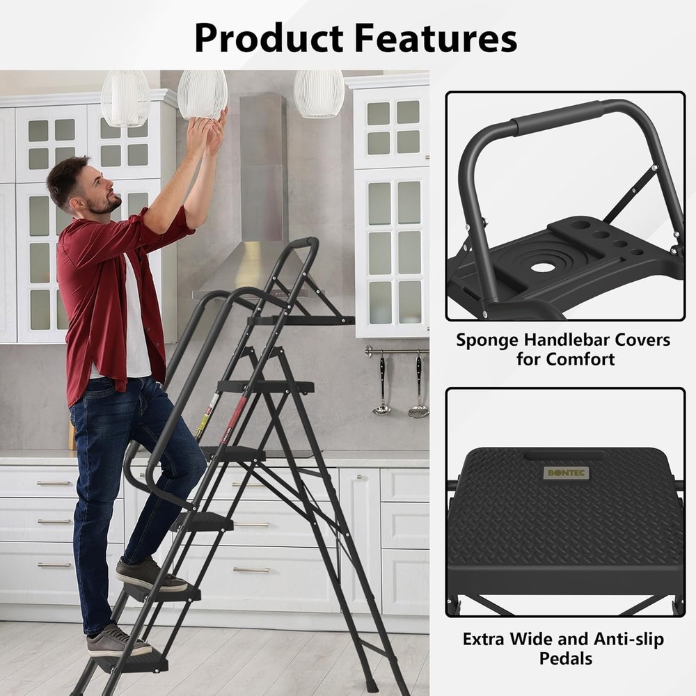 400lbs Max Load 5-Step Ladder with Tool Tray, Handrails