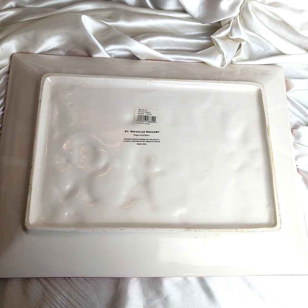 2009 ST. NICHOLAS SQUARE RECTANGULAR CERAMIC PLATTER-GINGERBREAD 16.5 X 12.5