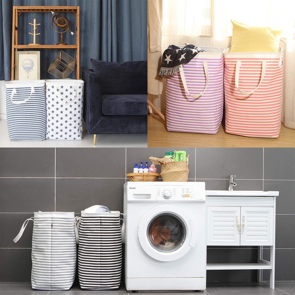 23.6"Large Size Canvas Fabric Laundry Hamper Collapsible Rectangular Storage