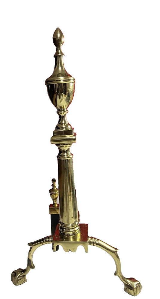 VINTAGE SOLID BRASS FIREPLACE ANDIRON- DECORATIVE COLONIAL STYLE