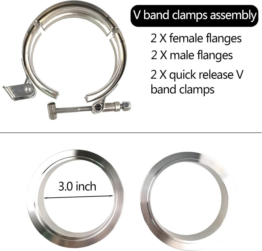 V Band Clamp Set 2 Pack 3 Inch Flanges with Quick Release Design and Durability