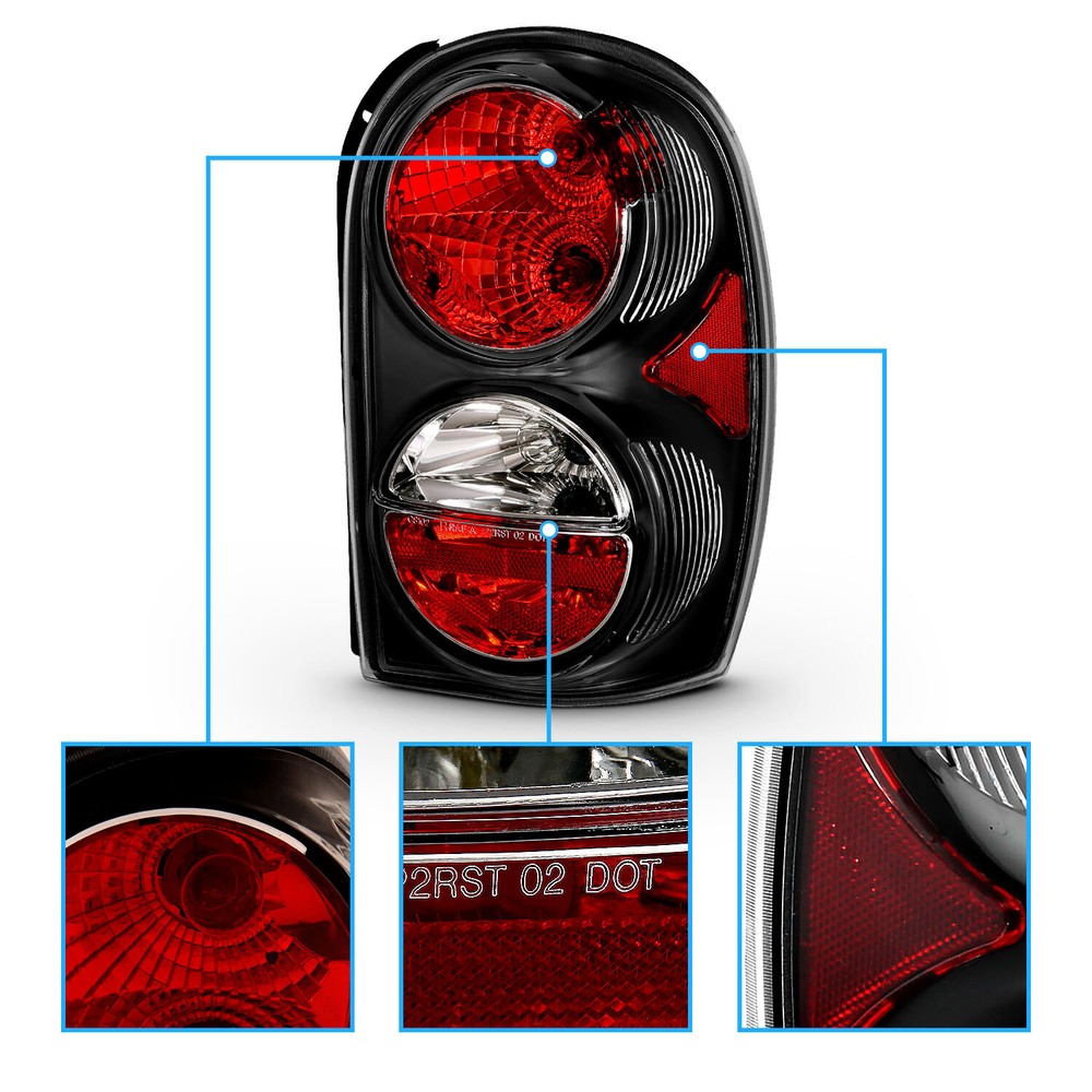 2002-2005 Replacement Black Tail Light Pair (Set) for Jeep Liberty Left + Right