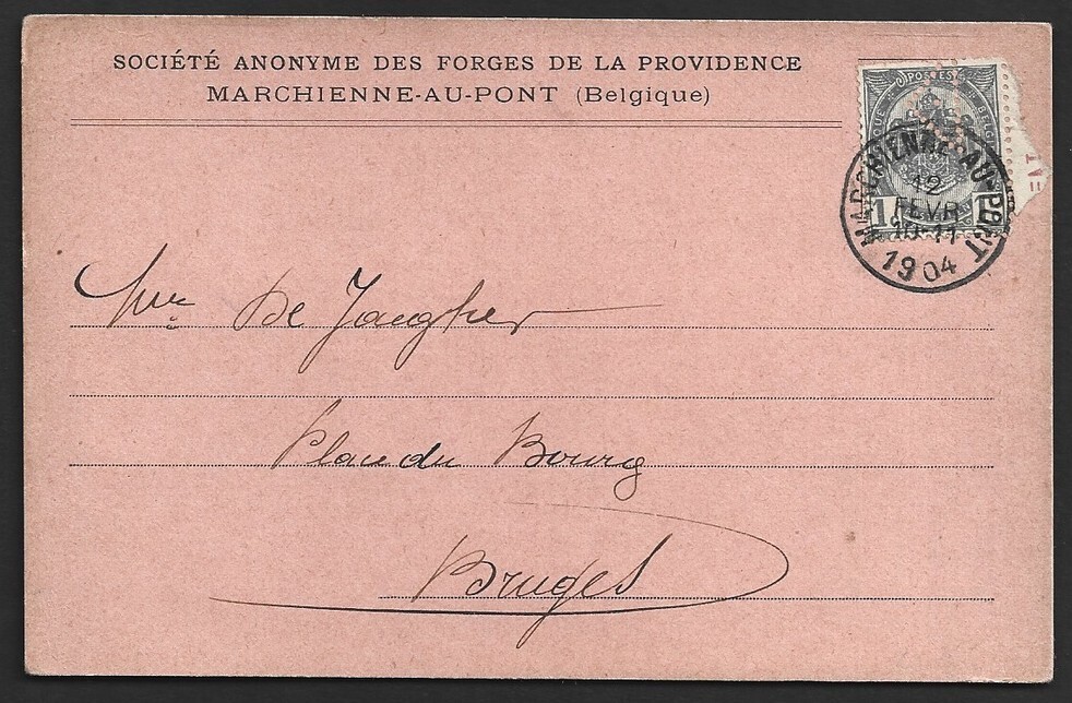 FREEMASONRY : Belgium 1904 postcard with PYRAMID perfin 1c