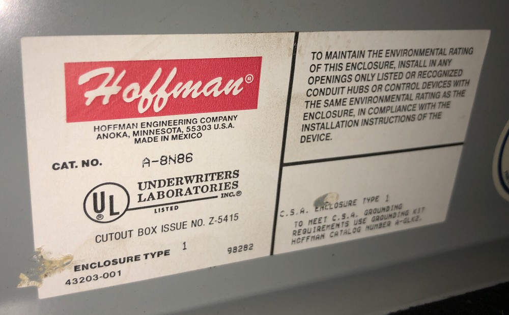 Hoffman A8N86 Wall Mount Enclosure