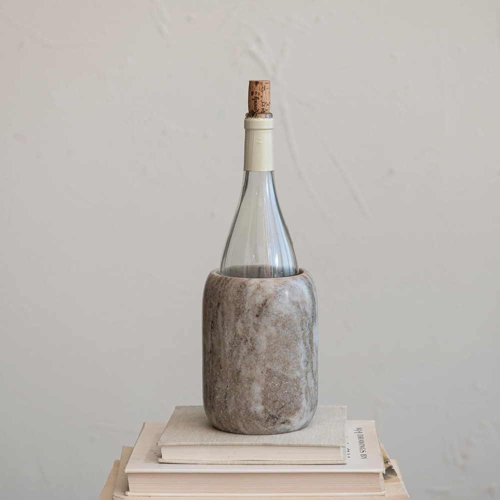 Modern Marble Bottle Holder, White Crock, Natural