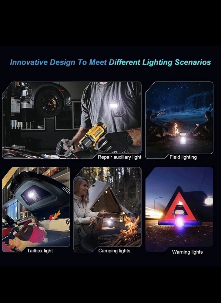 Multifunctional LED Flashlight Magnet Power Bank Type-C Display Black