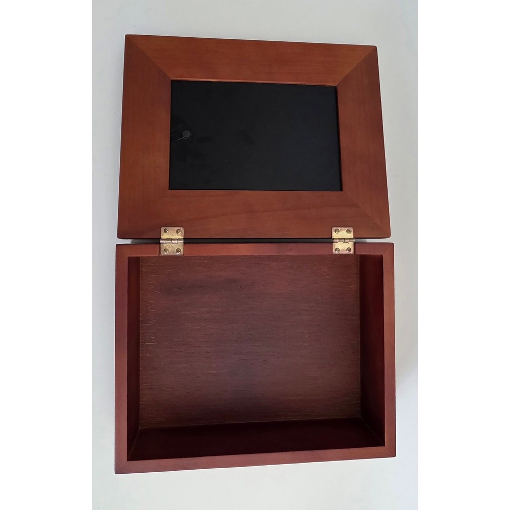 Wooden Photo Frame Keepsake Box – Hinged Storage Box w/ Interchangeable Image