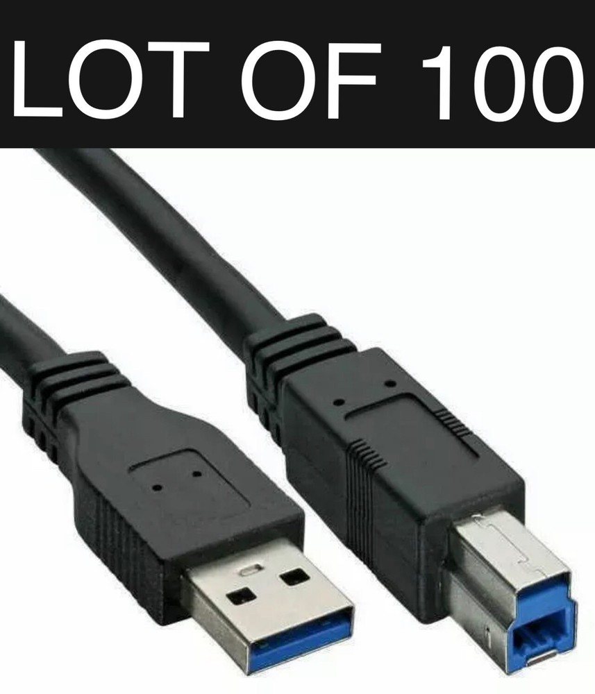 (100) X HP, DELL USB 3.0 Super Speed USB Type A-B Printer Scanner Cord Cable 6FT