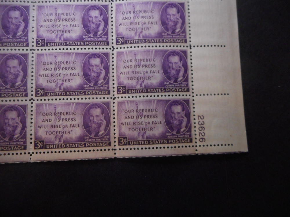 Scott 946, 3 cent, Joseph Pulitzer, Sheet