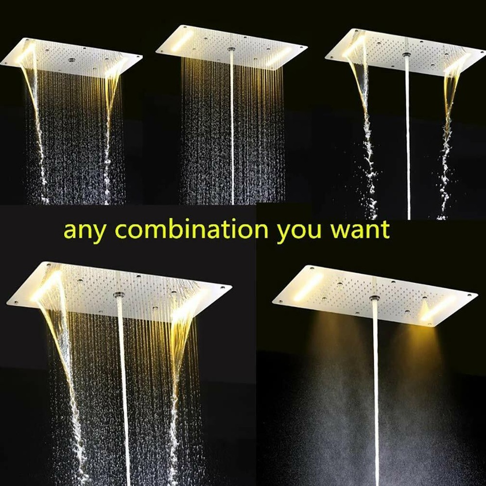 15"x28" Rectangle Ceiling Rainfall Multi Function Shower Head System - Polished