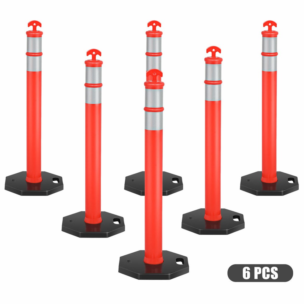 Ironmax 6 Pack 45" Traffic Delineator Post Cone w/ Rubber Base Reflective Bands