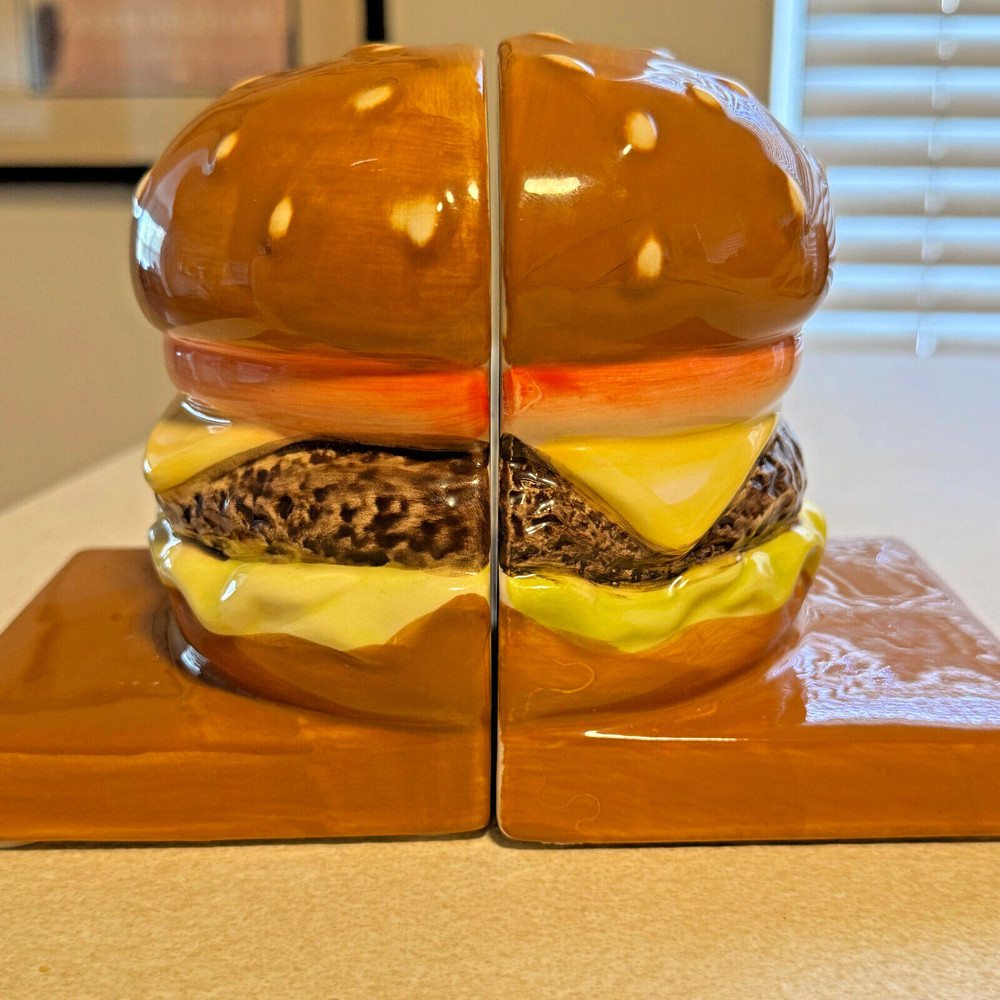 Hamburger Cheeseburger Ceramic Bookends