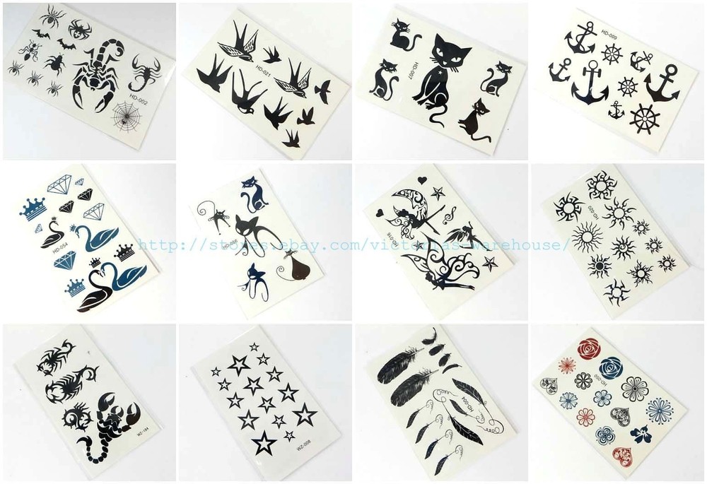 12 sheets tiny micro tattoo finger face ear wrist neck temporary tattoo