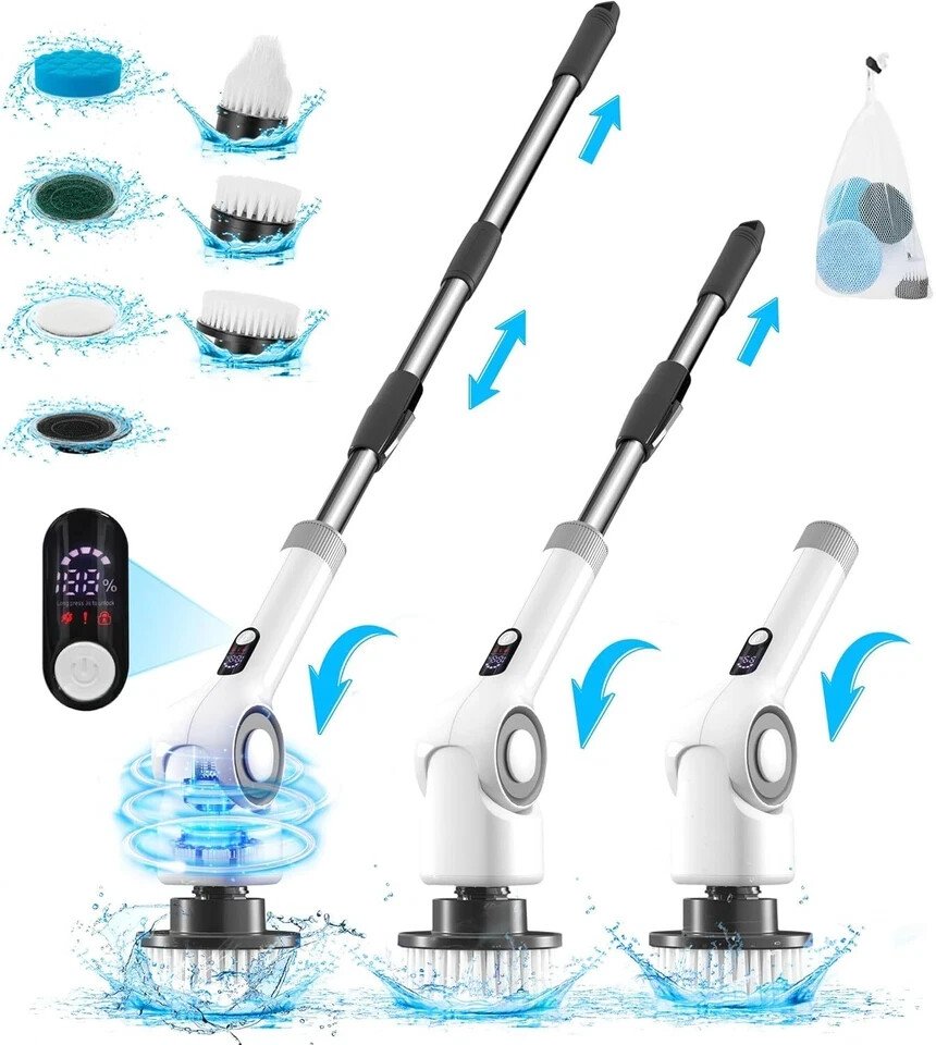 Angle Adjustable Electric Spin Scrubber Cordless Cleaning Brush With 3 Speeds Co