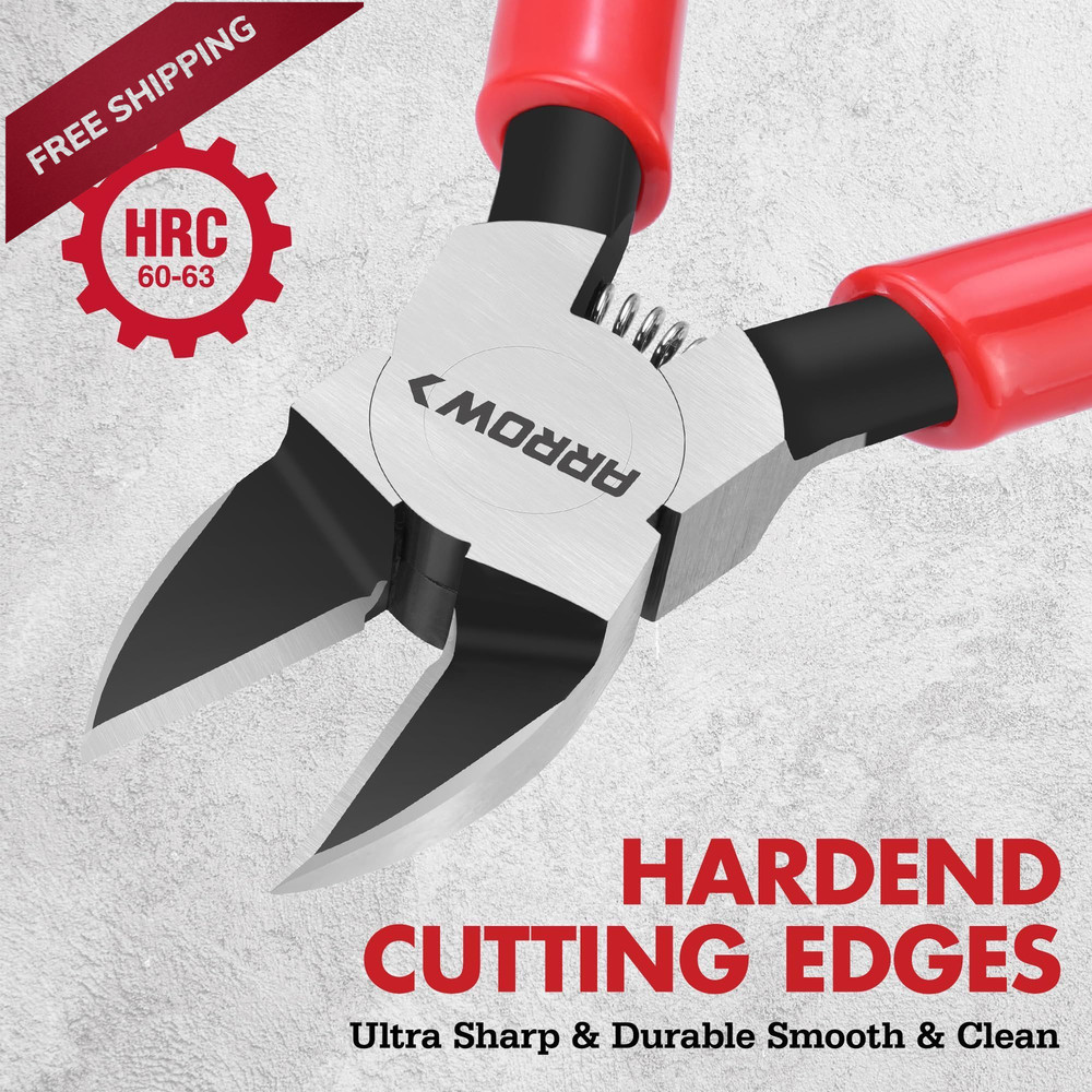 ARROW 7" Precision Wire Cutters - Spring Loaded Side Cutters, 7 Inch, Red