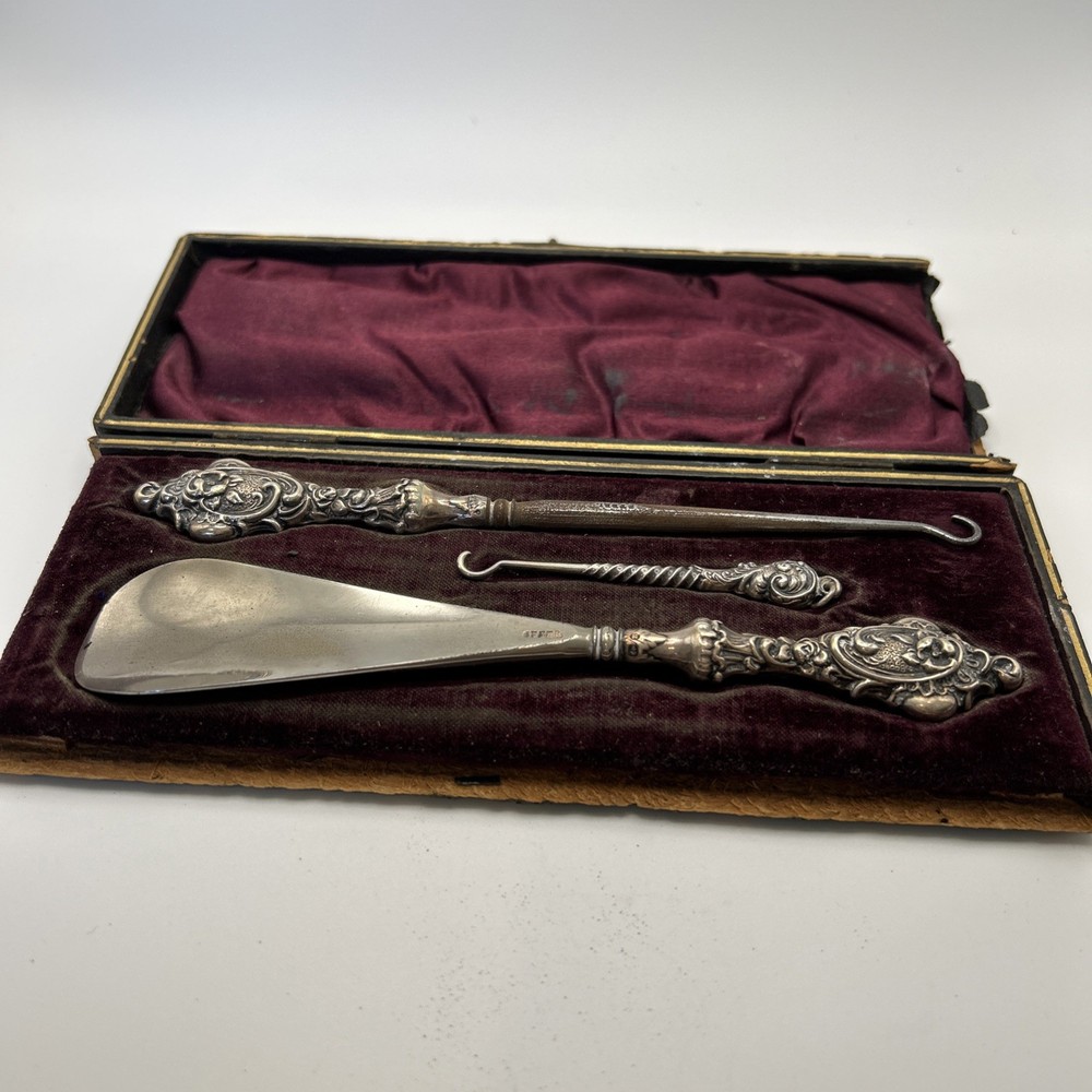 Antique Sterling Grooming Set.   Some Tools Steel Bottom.