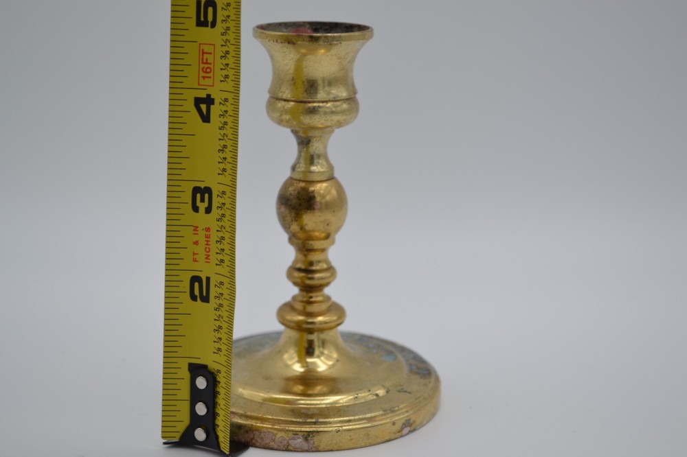 Vintage Brass Tarnished Worn Candlestick Holder
