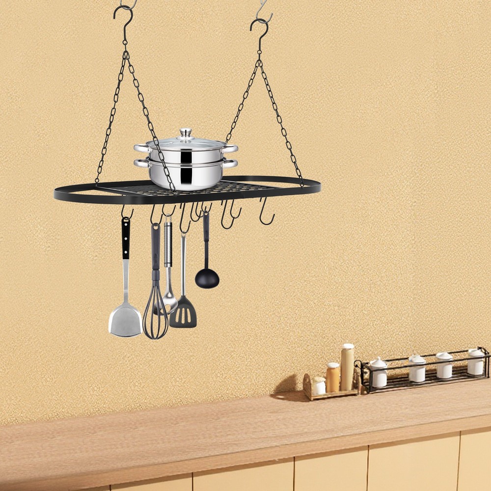 Kitchen Iron Pot Rack Oval Ceiling Hanging Cookware Storage Pan Holder Hanger