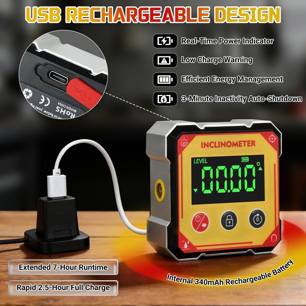 Digital Angle Finder with Laser & Strong Magnets – Cube Inclinometer for Tabl...