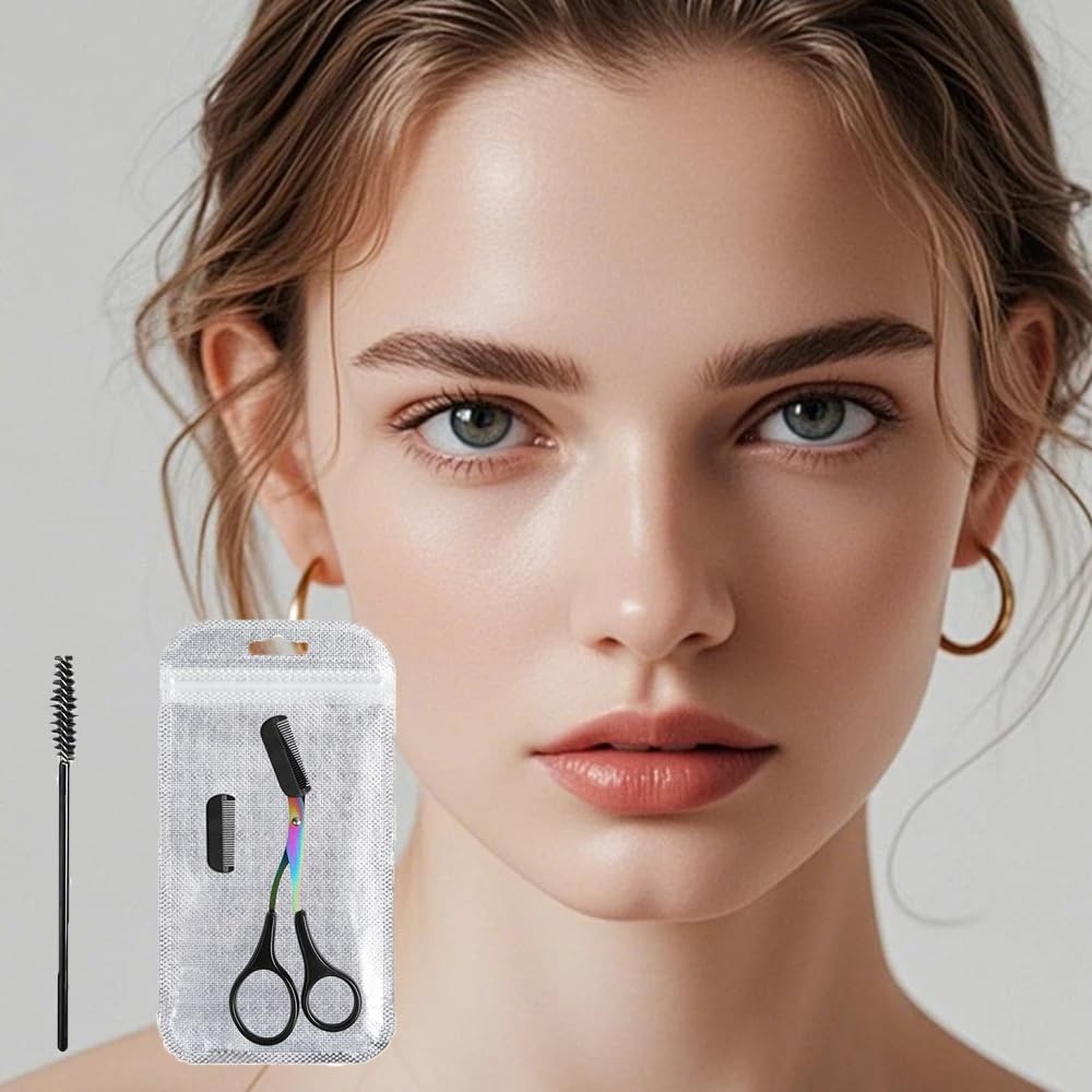 Eyebrow Scissors, Non-Slip Scissors with Comb and Compact, Black