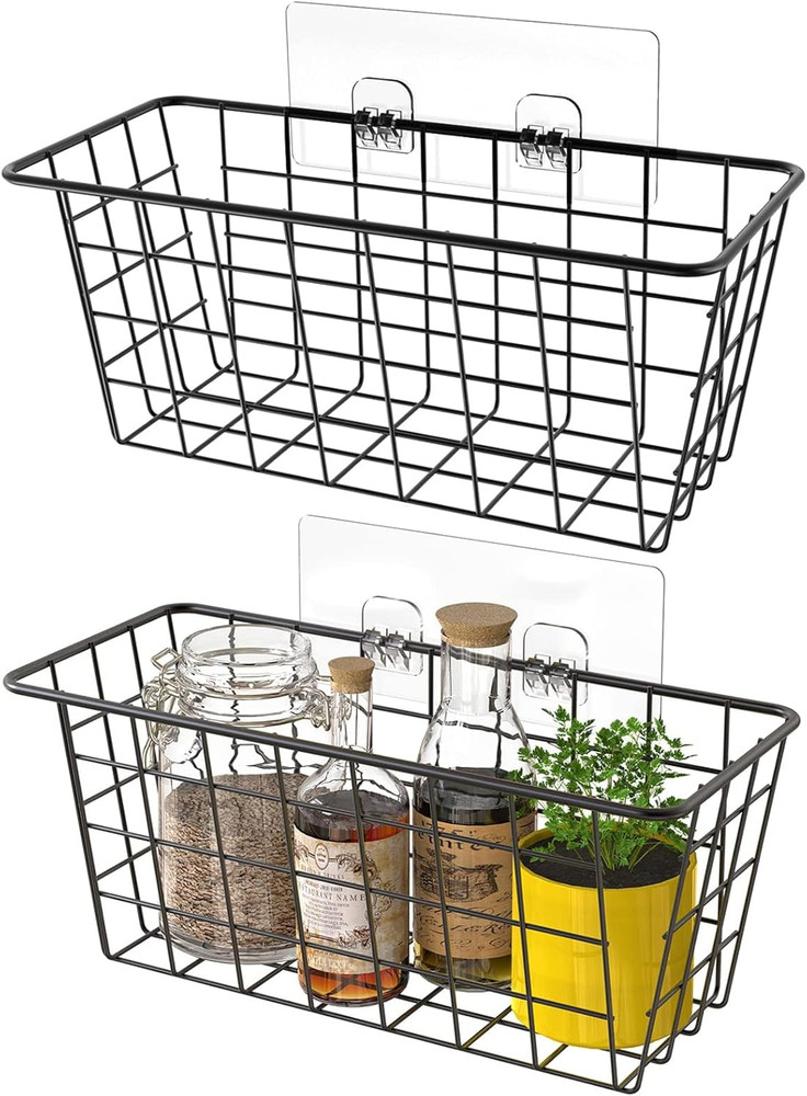 Hanging Kitchen Baskets Wire Storage Basket over the Cabinet Door Organizer, No