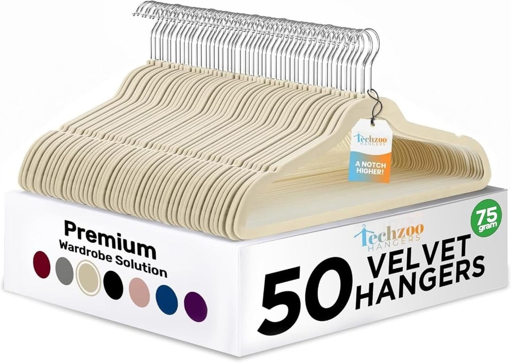 Techzoo 50-Pack Ivory Velvet Hangers
