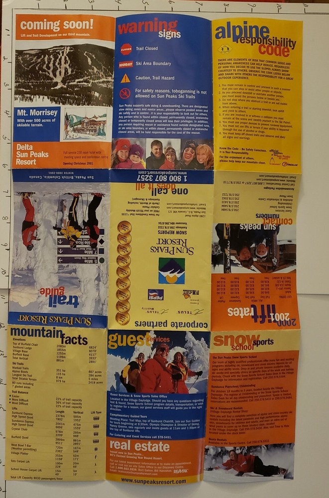 2000/01 SUN PEAKS SKI RESORT TRAIL MAP CANADA. EX CONDITION