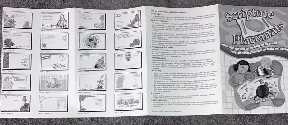 Scripture Placemats MAC/PC Compatible Communication Resources Adult Kids