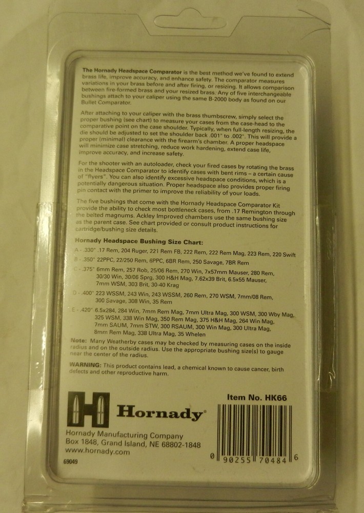 Hornady Lock N Load Headspace Comparator Kit; 5 Piece; HK66