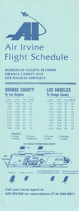 Air Irvine timetable NO DATE circa 1980