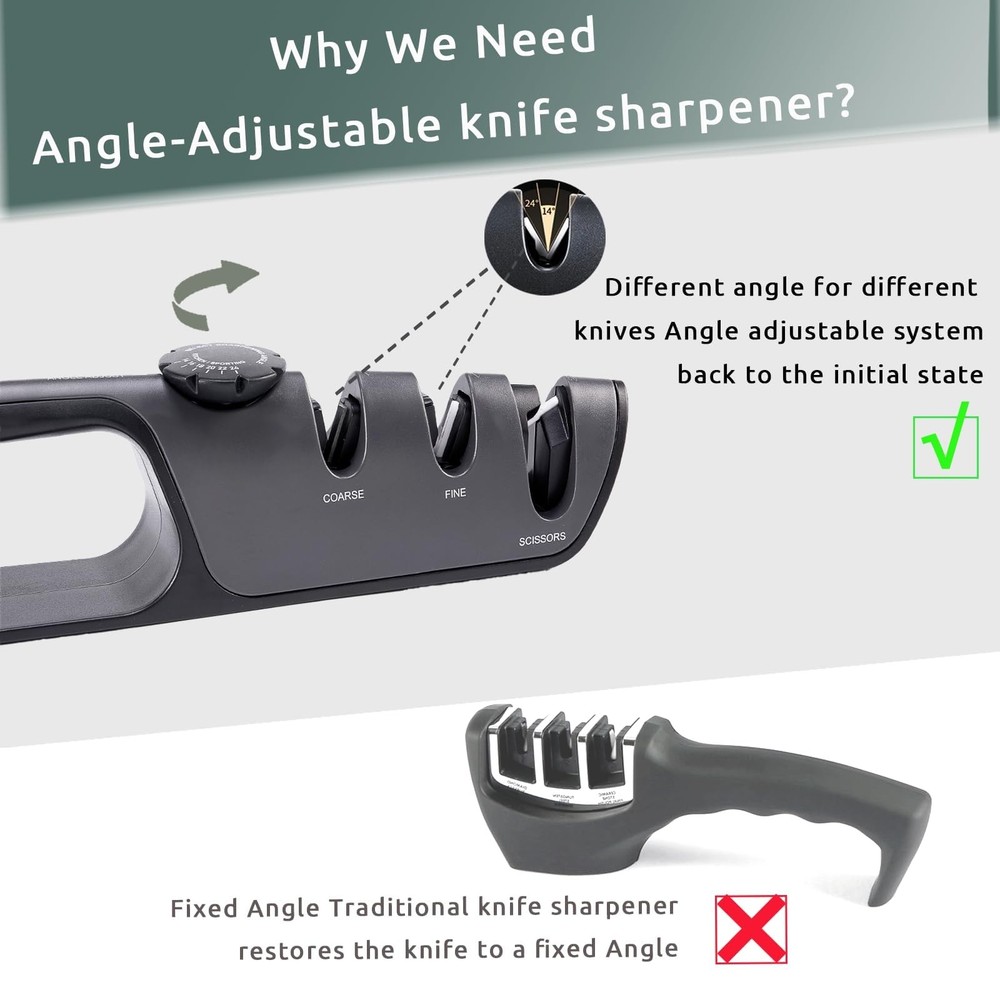 Knife and Scissor Sharpener, with 6 Adjustable Angle, Coarse Standard, Black