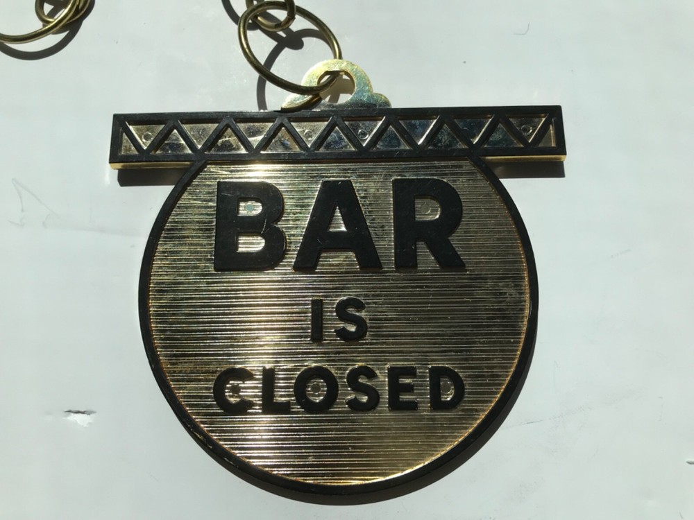 Vintage Plastic Two-Sided Gold "Bar is Open/Closed" Sign