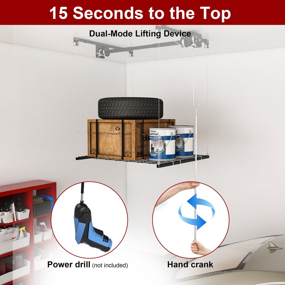 High Ceiling 4x4FT Overhead Garage Lift Platform System Storage Rack Safety Lock