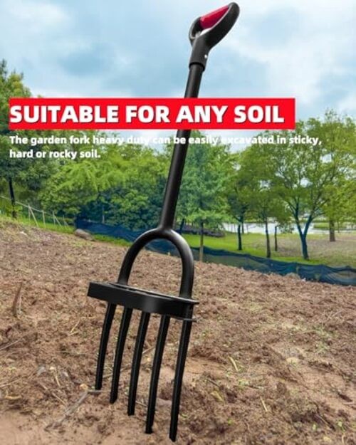 Garden Fork, Pitchforks for Digging Composting Single Handle Curved Teeth