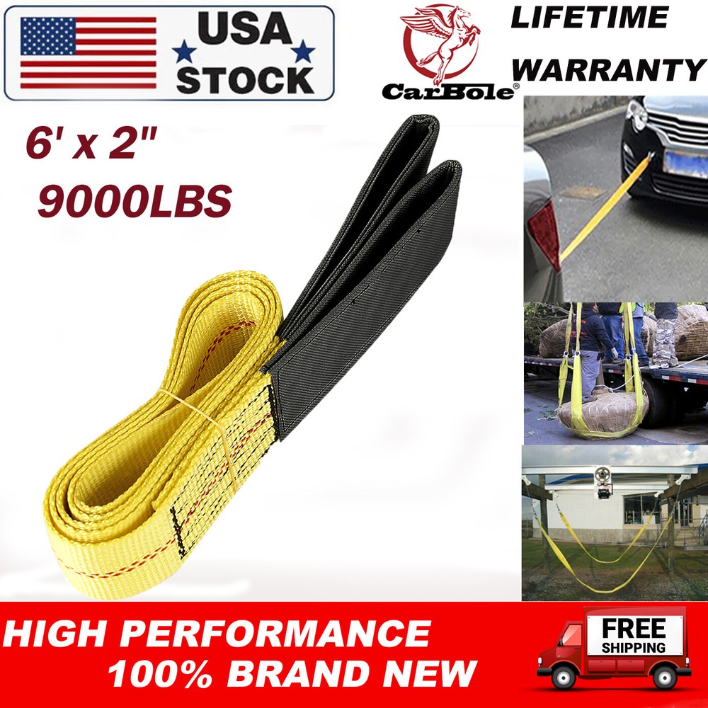 9000LBS Nylon Flat Lifting Sling Strap Eye Polyester Webbing Heavy Duty 6' x 2"