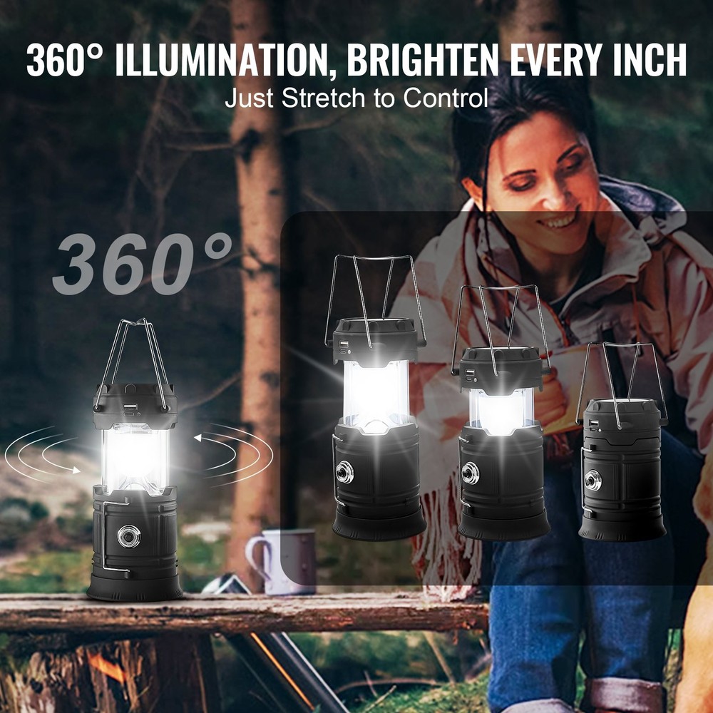 LED Camping Lanterns 4 Pack Rechargeable Camping Flashlights Solar & USB C