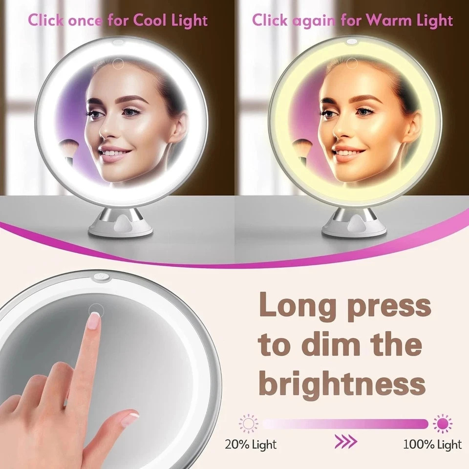10X MAGNIFYING LIGHTED MAKEUP MIRROR Daylight LED Vanity Bathroom Travel Compact