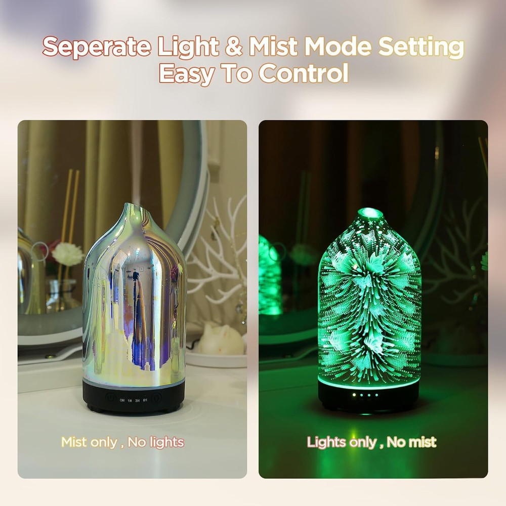 Essential Oil Diffuser Hand Blown Glass Aromatherapy Diffuser - Ultrasonic Cool