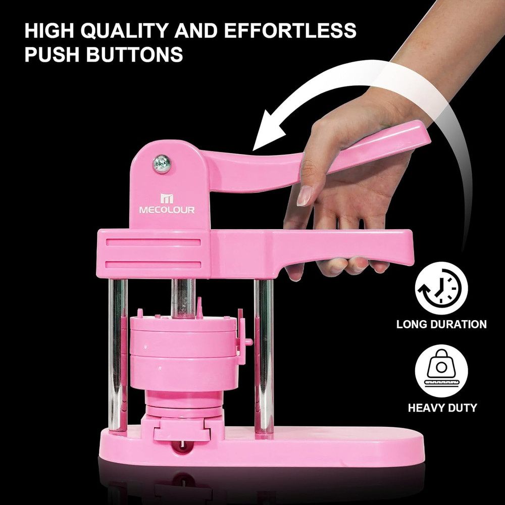 Versatile Button Maker Machine with 150 Supplies - DIY Pinback Buttons (Pink)