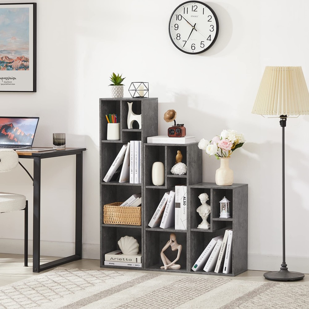 VECELO 4-Tier Bookcase, Modern Storage Cabinet with Height Difference Shelves fo